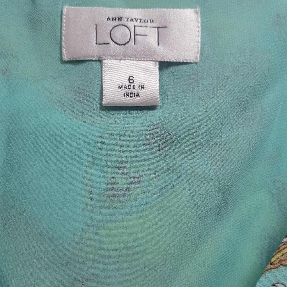 LOFT Turquoise and Yellow Floral Midi Dress - Picture 2 of 3